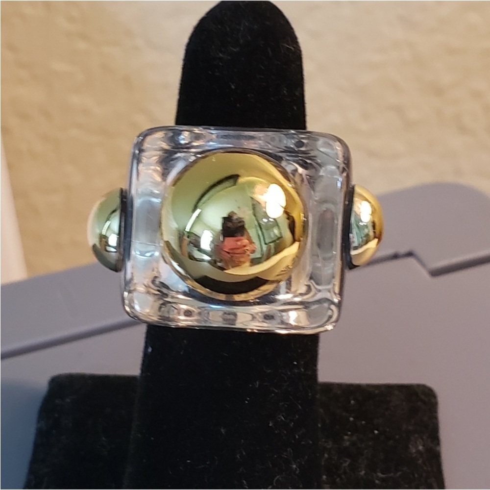 Clear And Gold Statement Ring Plastic Acrylic - image 1